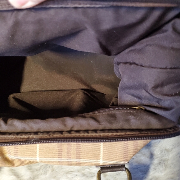 Eddie Bauer Brown Tan Plaid Double Handle Weekender Bag - Picture 9 of 11